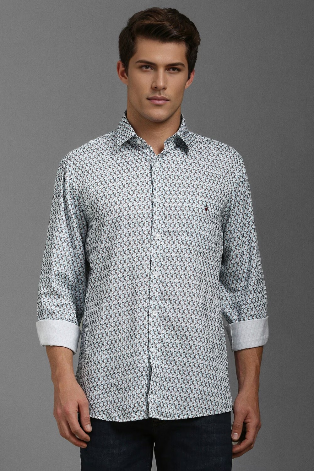 Men Blue Slim Fit Print Full Sleeves Casual Shirt-Blue