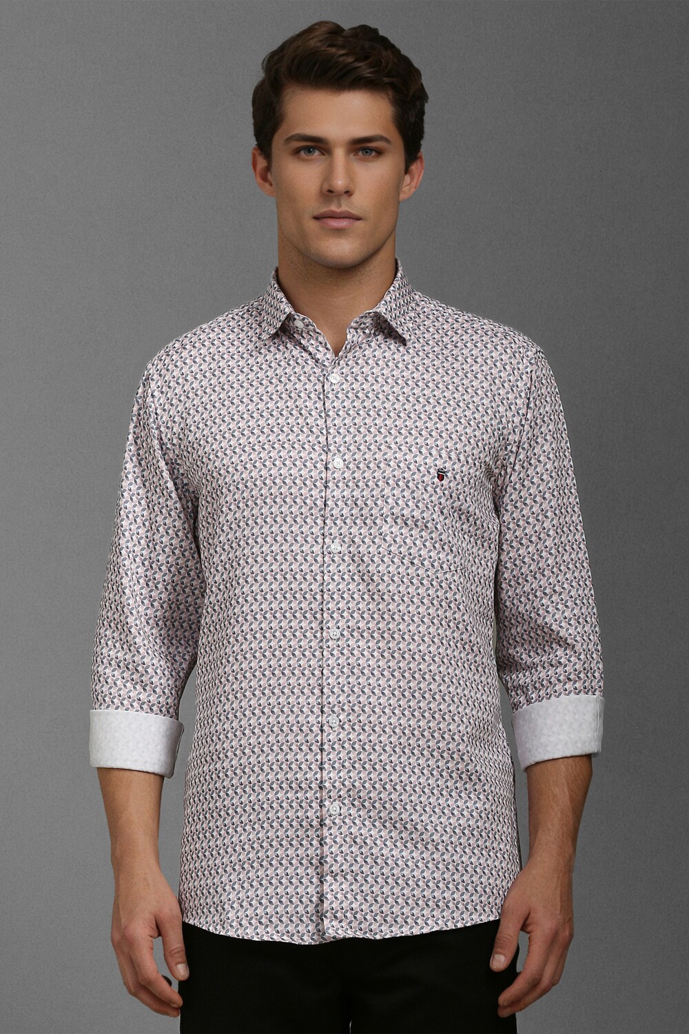 Men Grey Slim Fit Print Full Sleeves Casual Shirt-Grey
