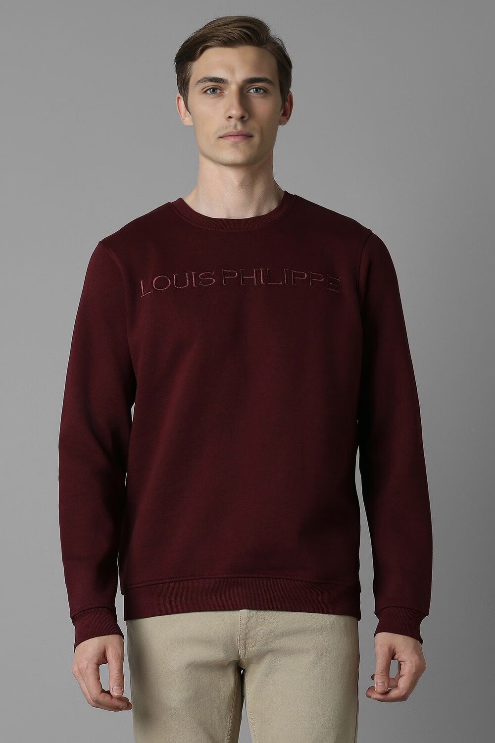 Men Casual Maroon Embroidered Sweatshirt-Maroon