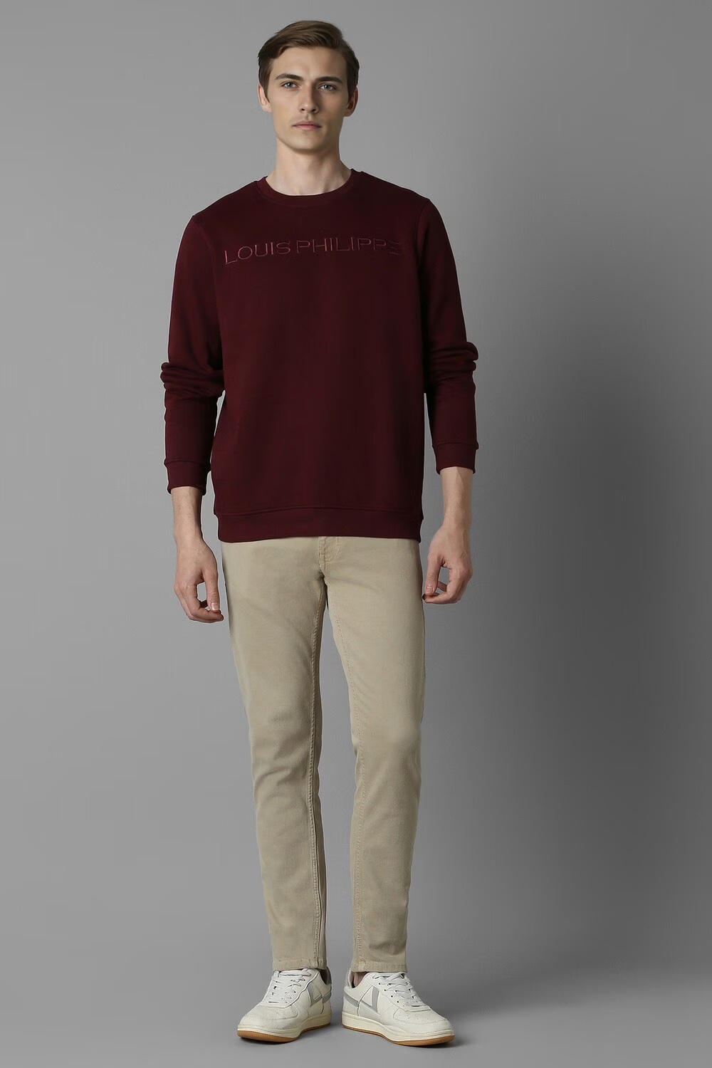 Men Casual Maroon Embroidered Sweatshirt-Maroon