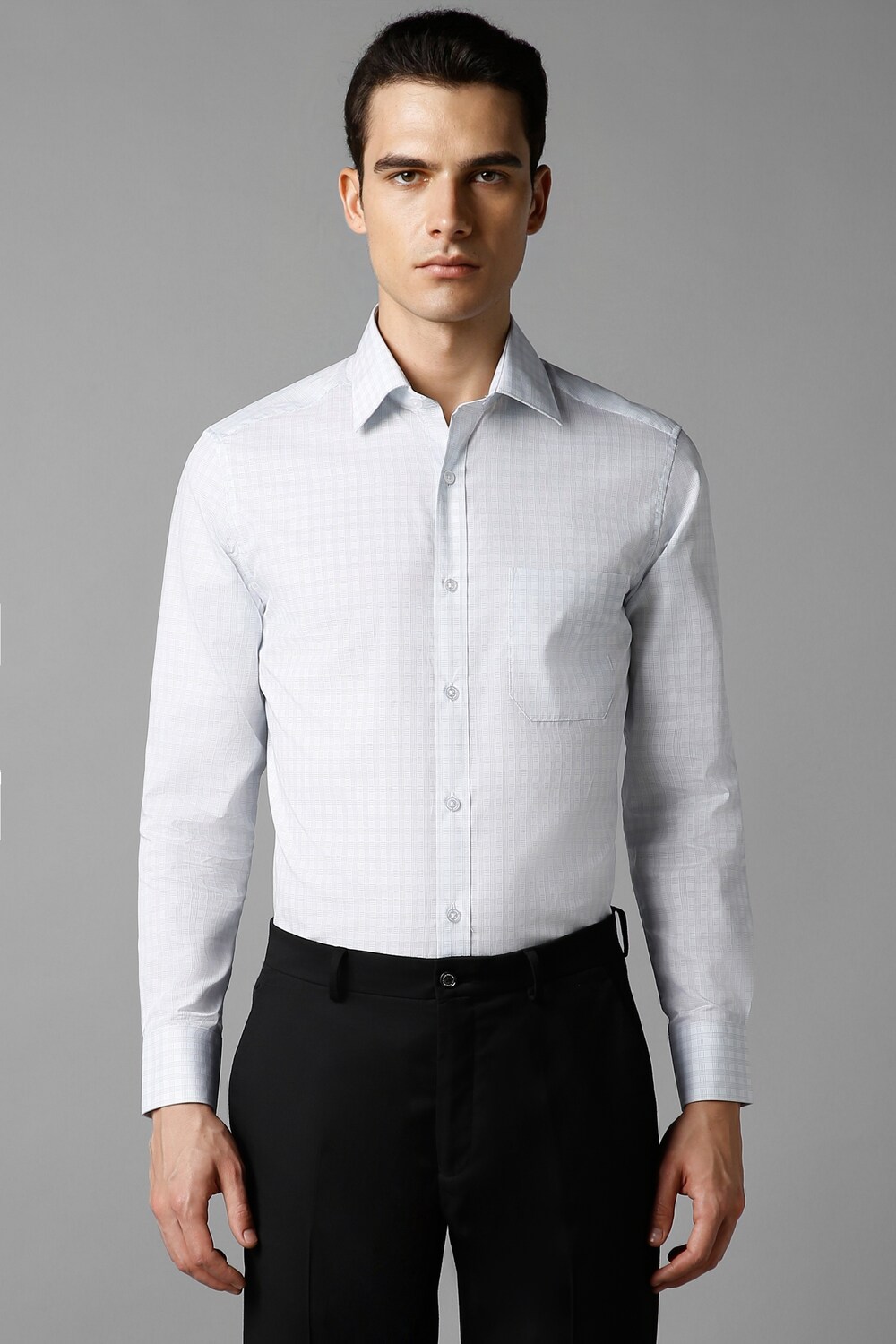 Men White Classic Fit Check Full Sleeves Formal Shirt-White