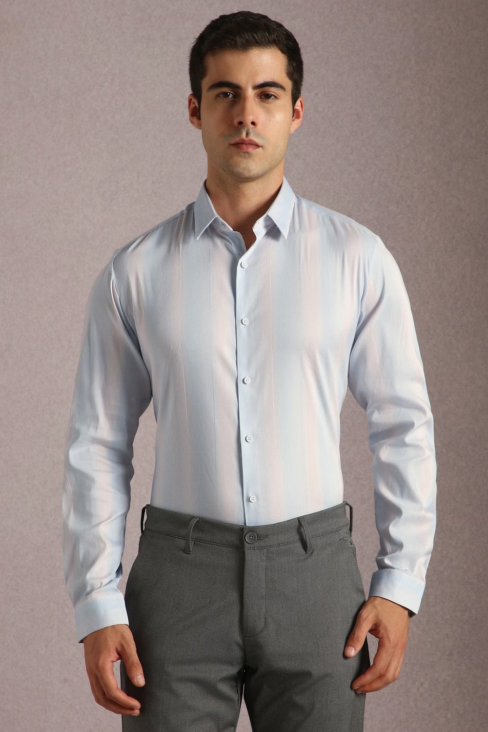 Men White Stripe Full Sleeves Casual Shirt-White