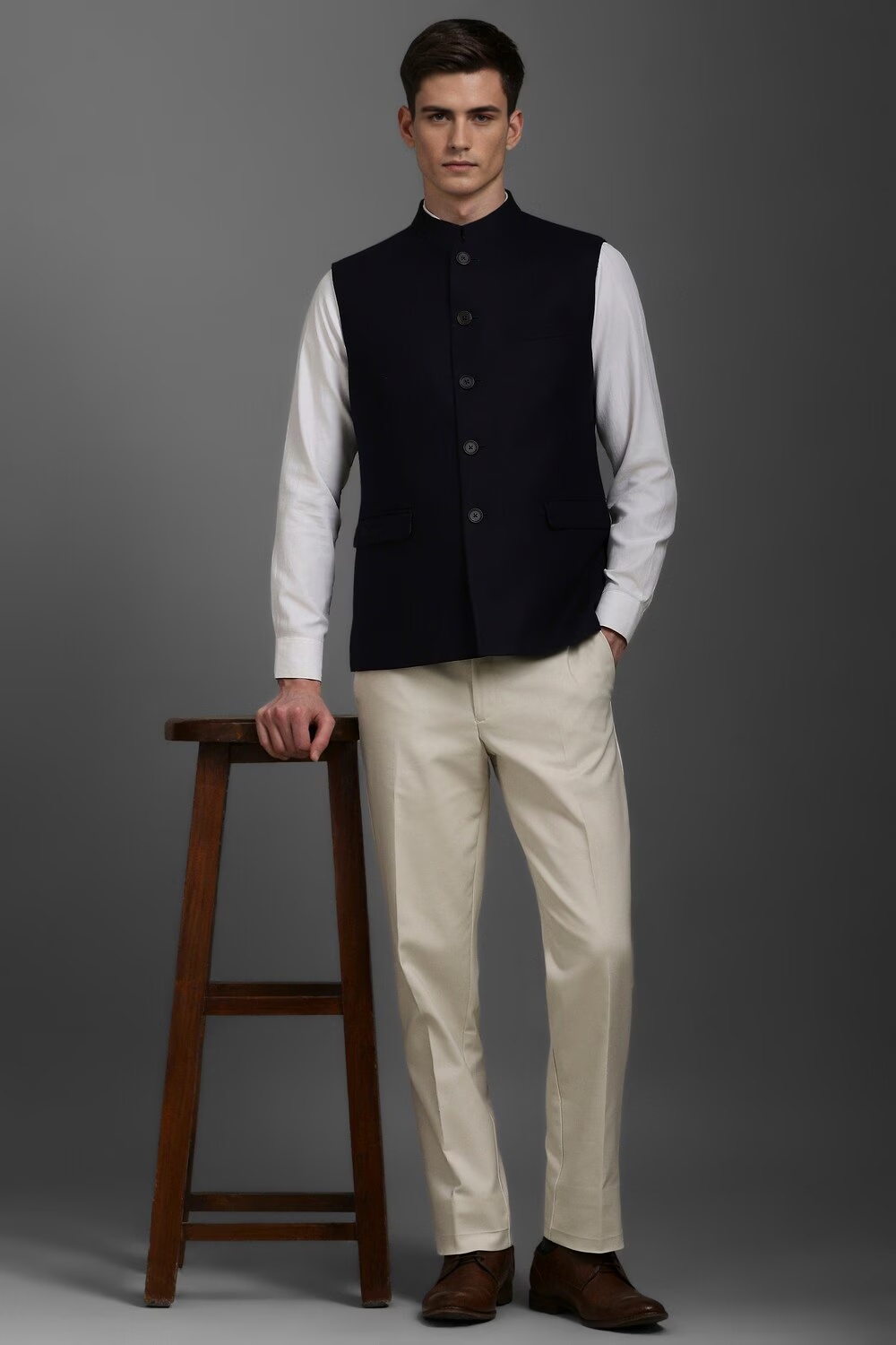Men Black Solid Slim Fit Casual Nehru Jacket-Black