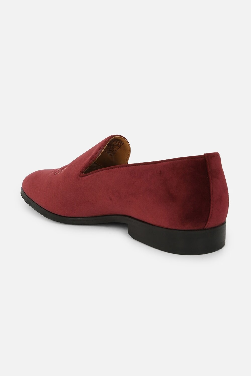 Men Zari Embroidered Velvet Burgundy Slip On Shoes-Burgundy