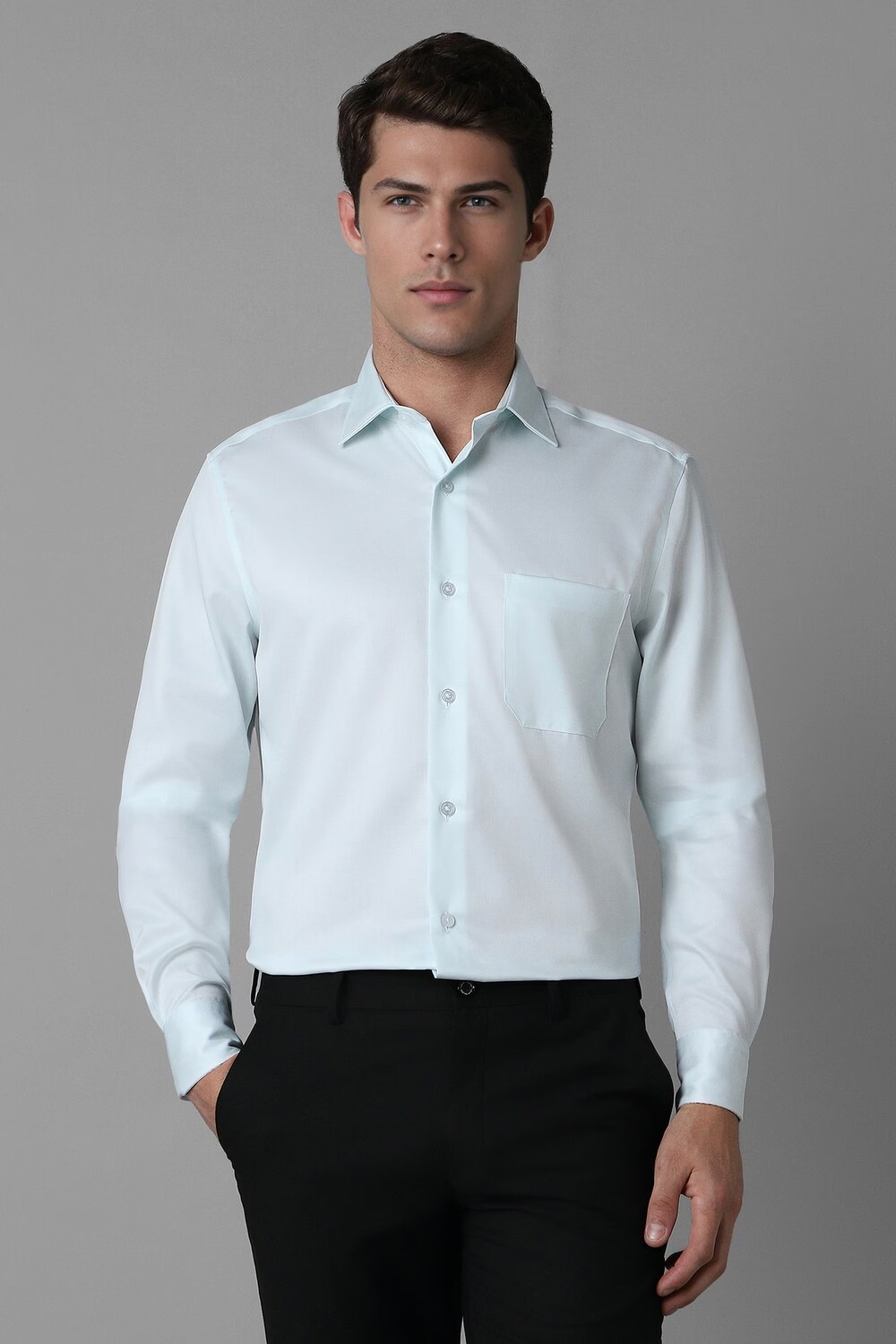 Men Blue Classic Fit Solid Full Sleeves Formal Shirt-Blue