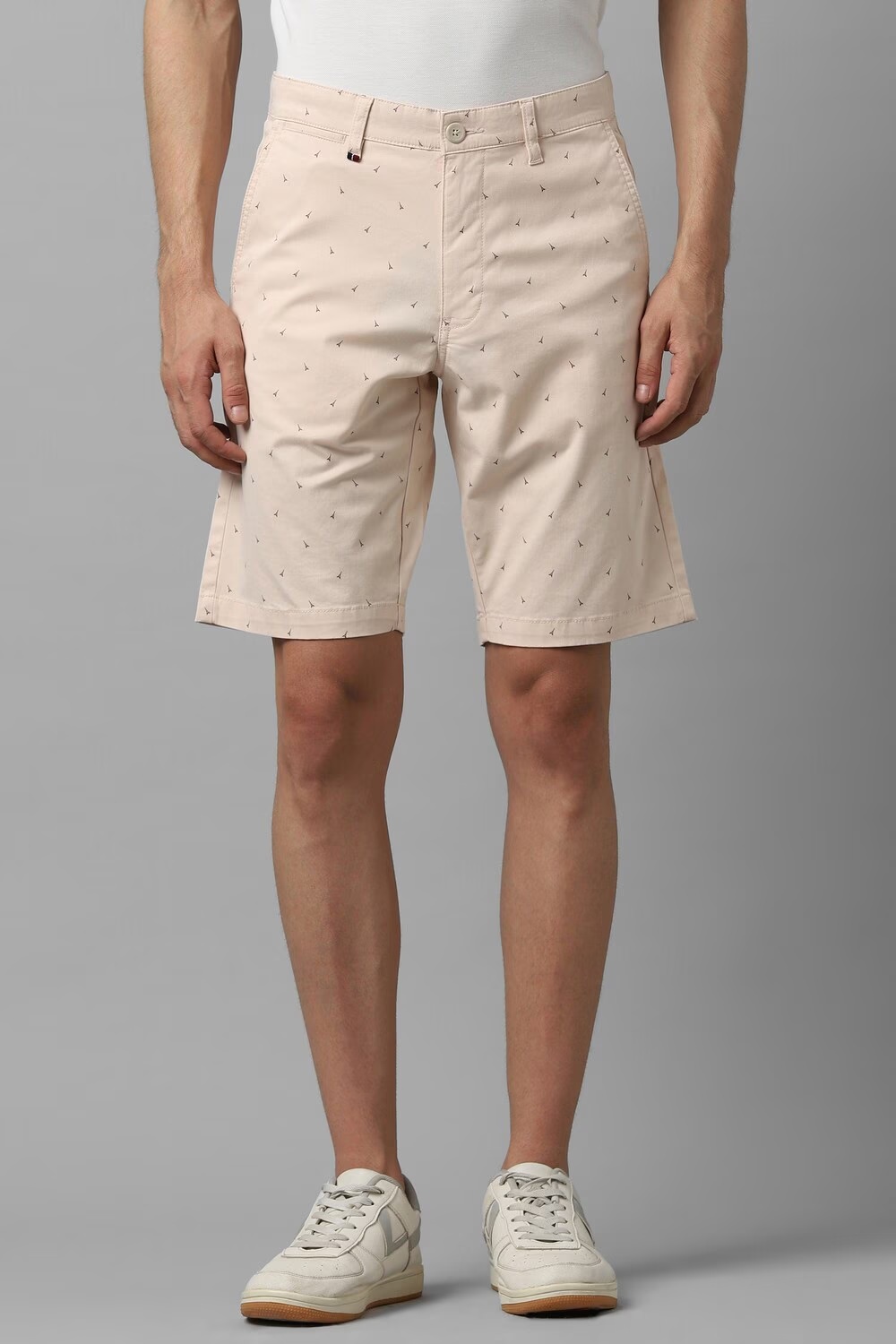 Men Cream Print Slim Fit Shorts-Cream