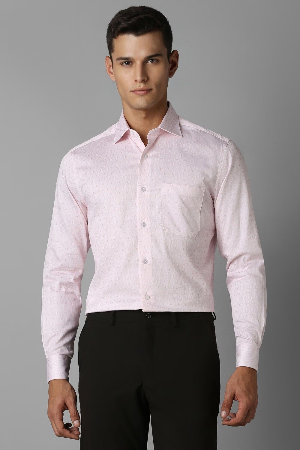 Men Pink Classic Fit Print Full Sleeves Formal Shirt-Pink