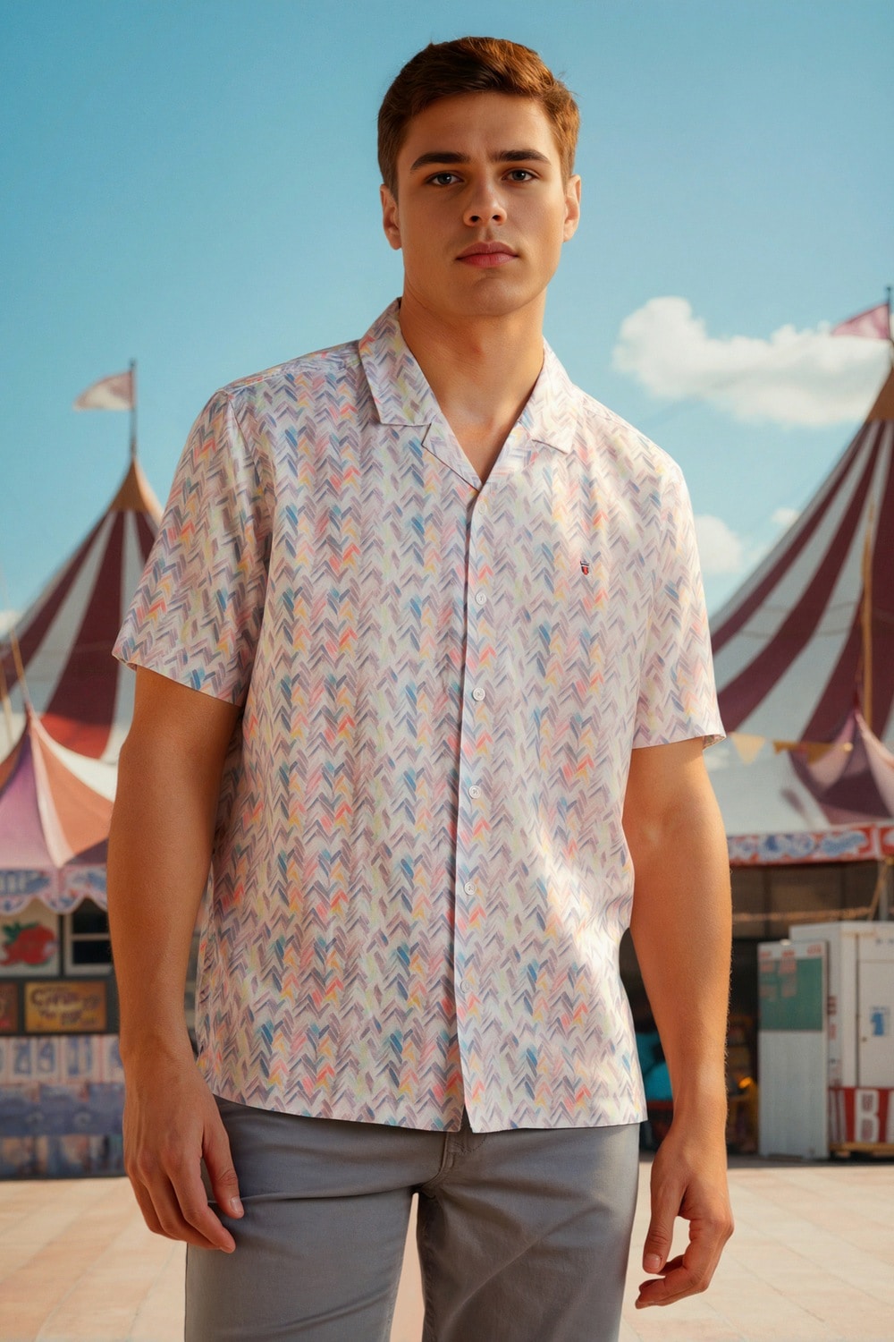 Men Multi Slim Fit Print Half Sleeves Casual Shirt-Multi