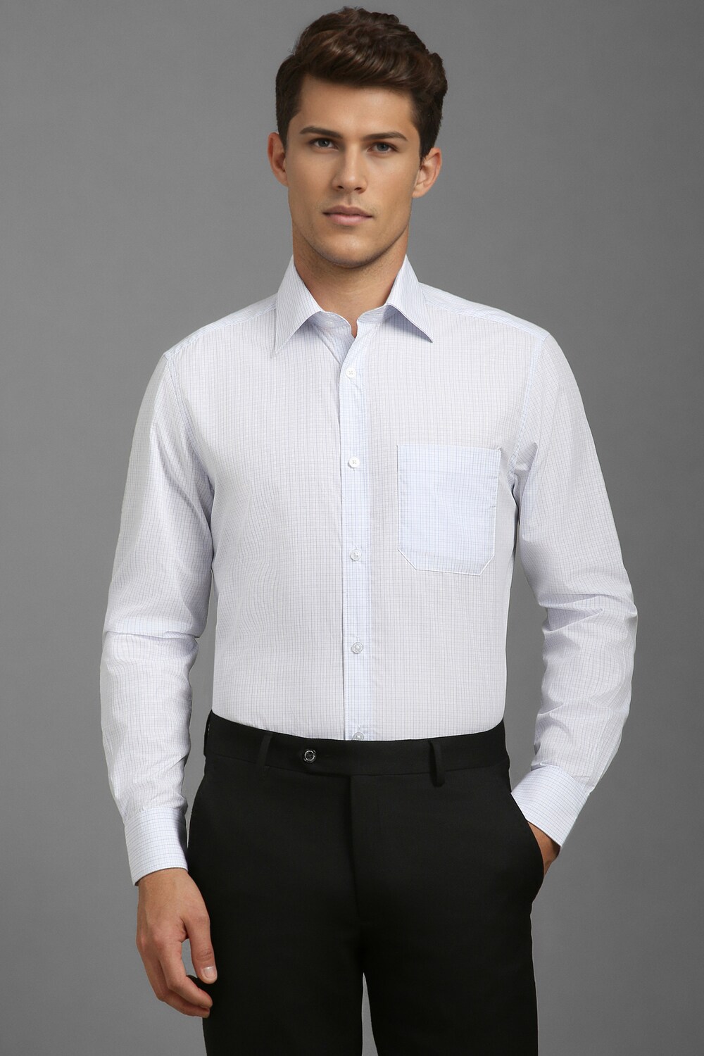 Men White Classic Fit Check Full Sleeves Formal Shirt-White