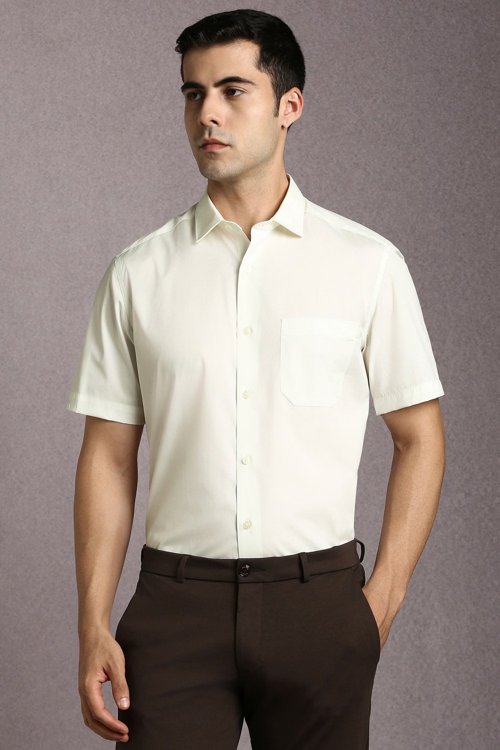 Men Off White Solid Half Sleeves Formal Shirt-Off White