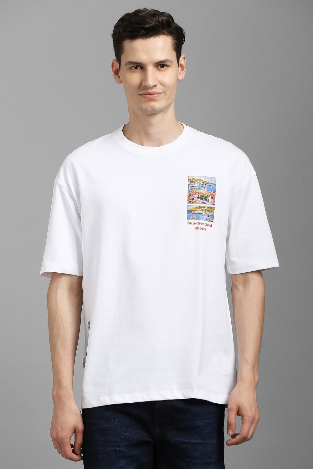 Men White Graphic Print Crew Neck T-shirt-White