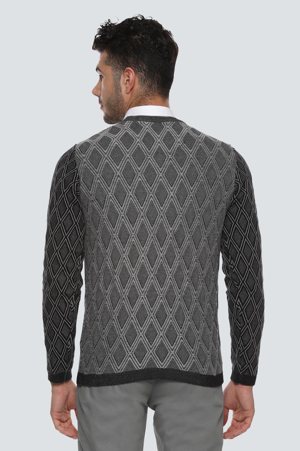 Men Grey Knit Crew Neck Full Sleeves Sweater-Grey