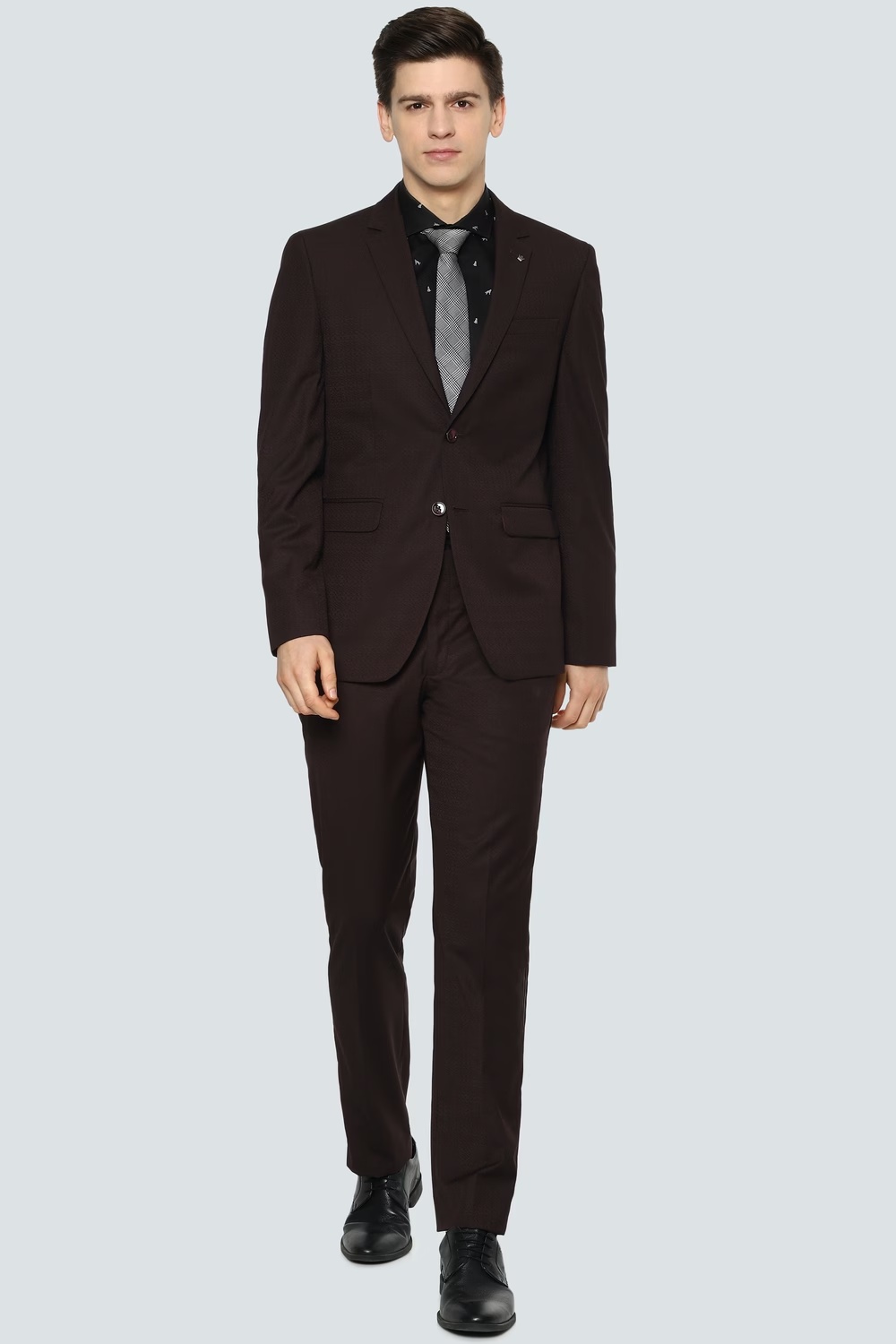 Men Brown Slim Fit Check Formal Two Piece Suit-Brown