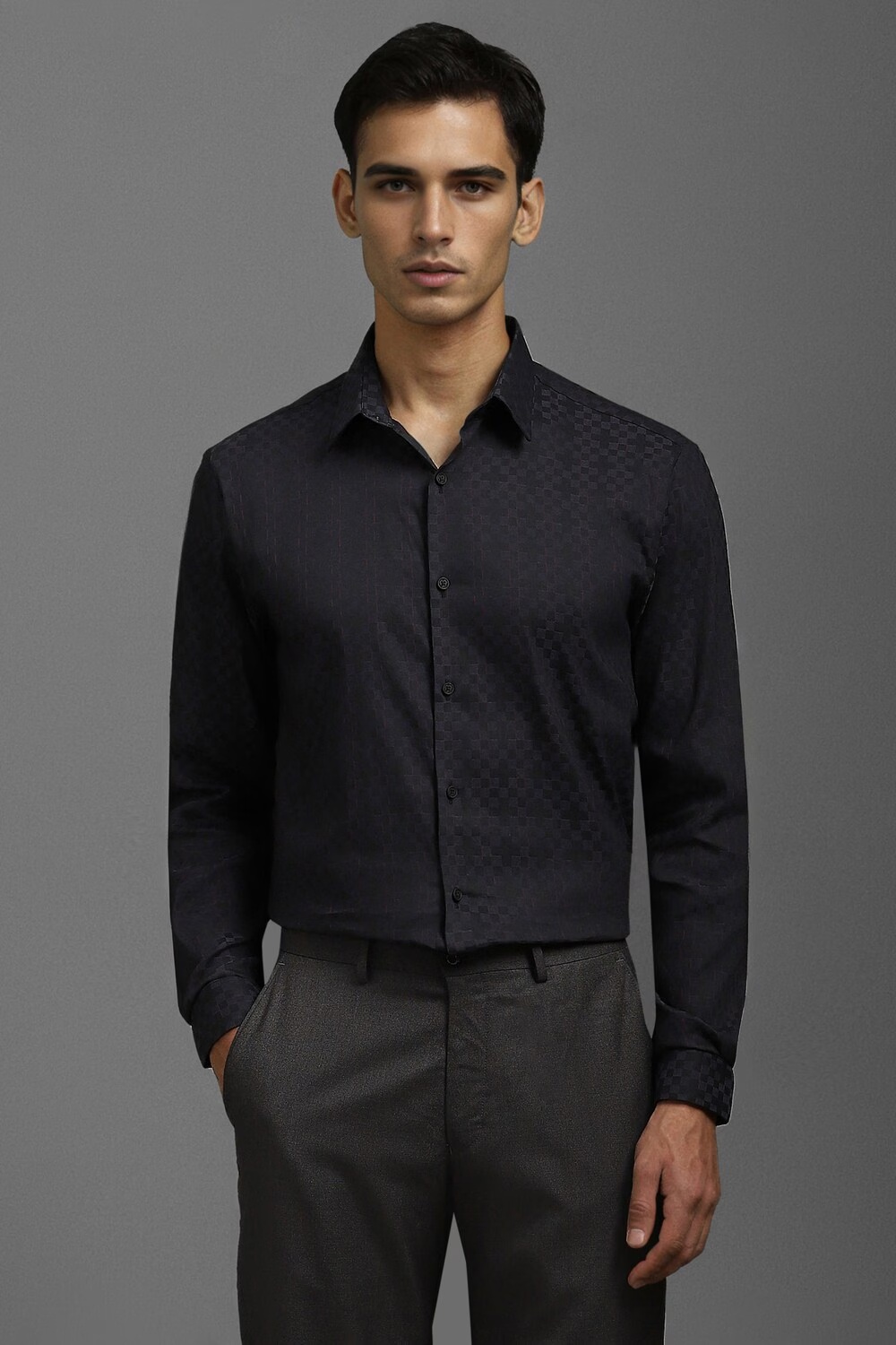 Men Black Super Slim Fit Check Full Sleeves Casual Shirt-Black