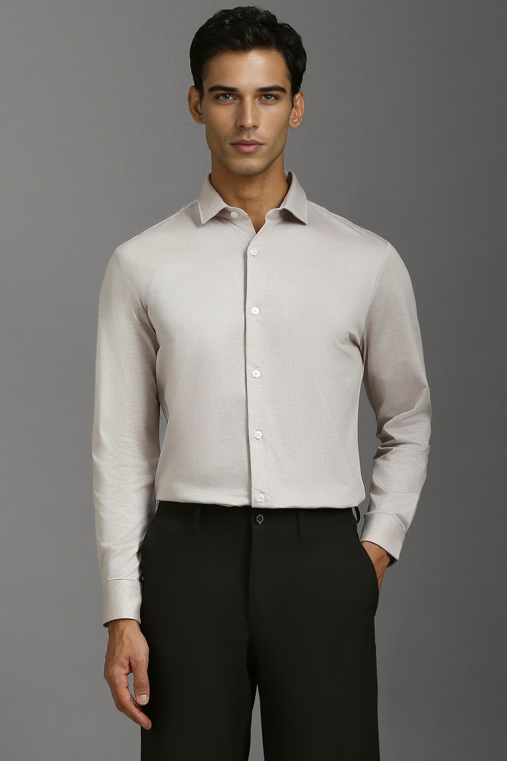 Men Grey Slim Fit Solid Full Sleeves Formal Shirt-Grey