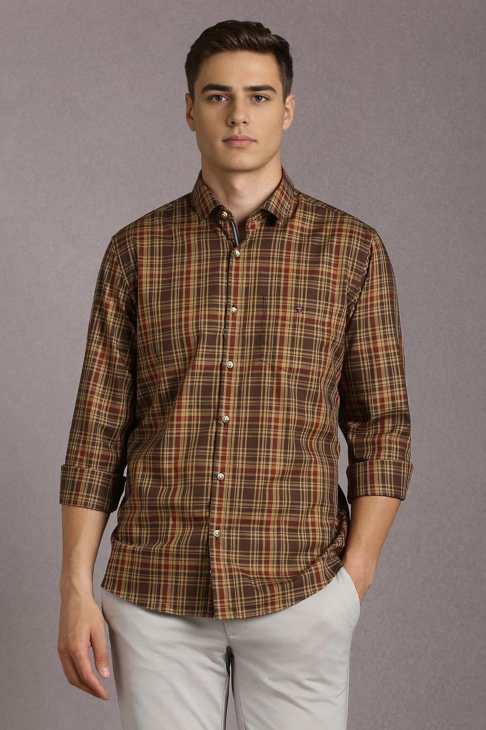 Men Brown Check Full Sleeves Casual Shirt-Brown