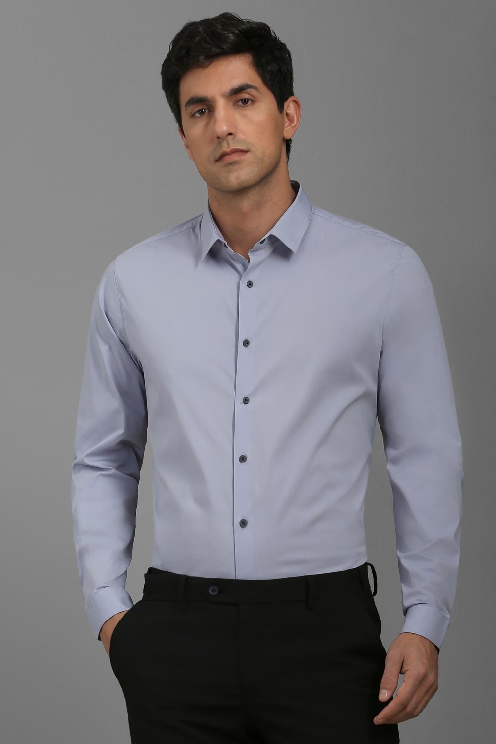 Men Grey Super Slim Fit Solid Full Sleeves Casual Shirt-Grey