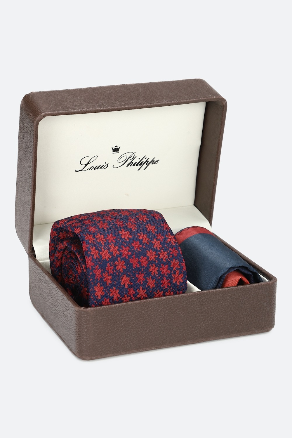 Men Navy Print Tie and Pocket Square-Navy