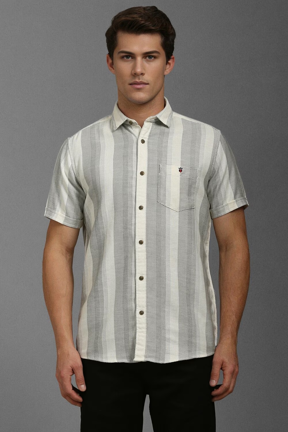 Men White Slim Fit Stripe Half Sleeves Casual Shirt-White
