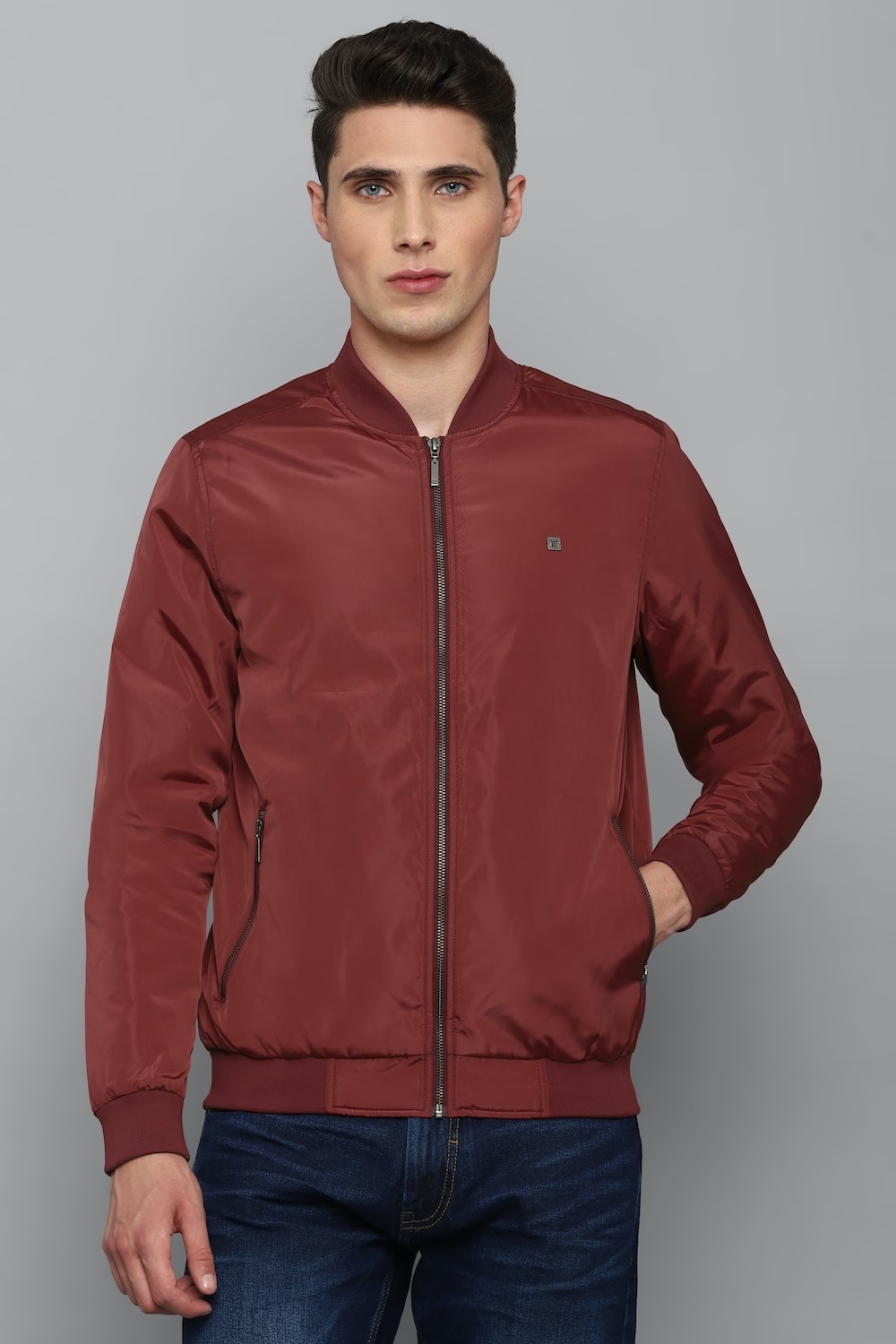 Men Casual Maroon Solid Jackets-Maroon