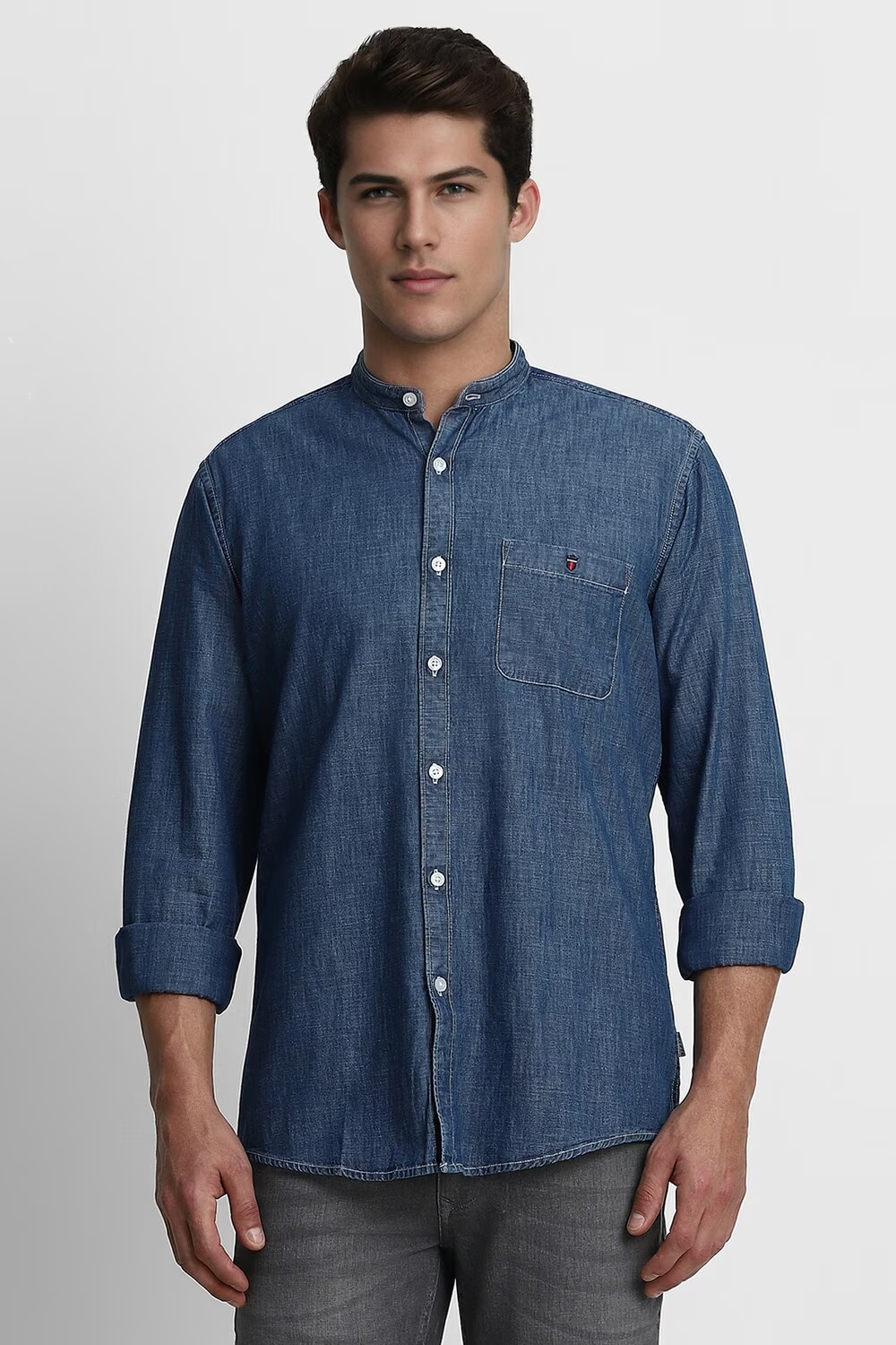 Men Blue Slim Fit Textured Full Sleeves Casual Shirt-Blue