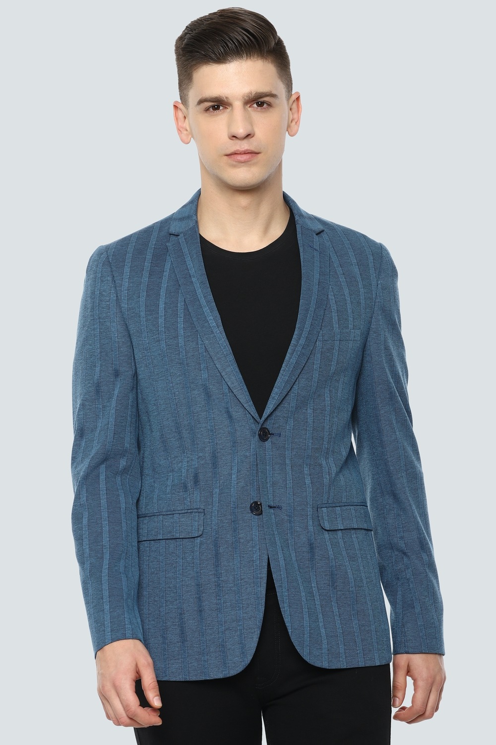 Men Blue Super Slim Fit Stripe Casual Blazer-Blue