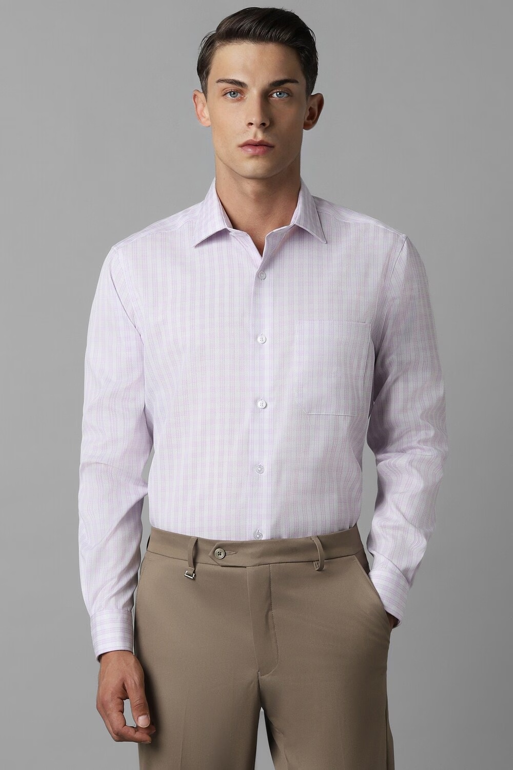 Men Lilac Classic Fit Check Full Sleeves Formal Shirt-Lilac