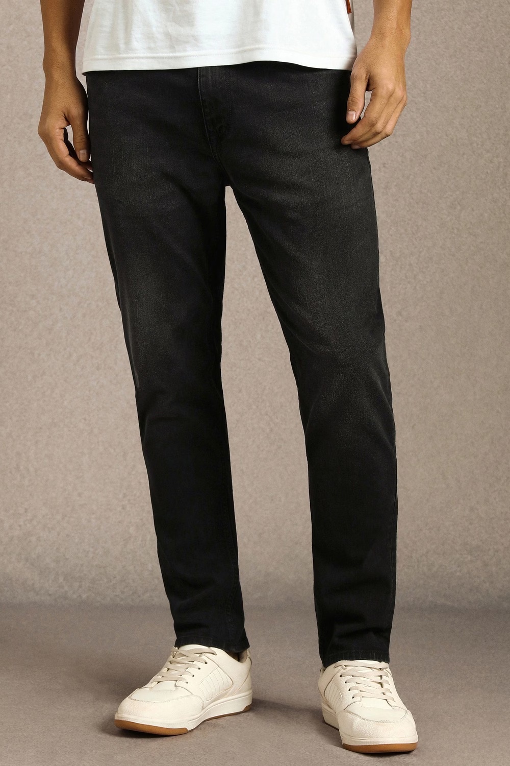 Men Black Mid Smart Fit Jeans-Black