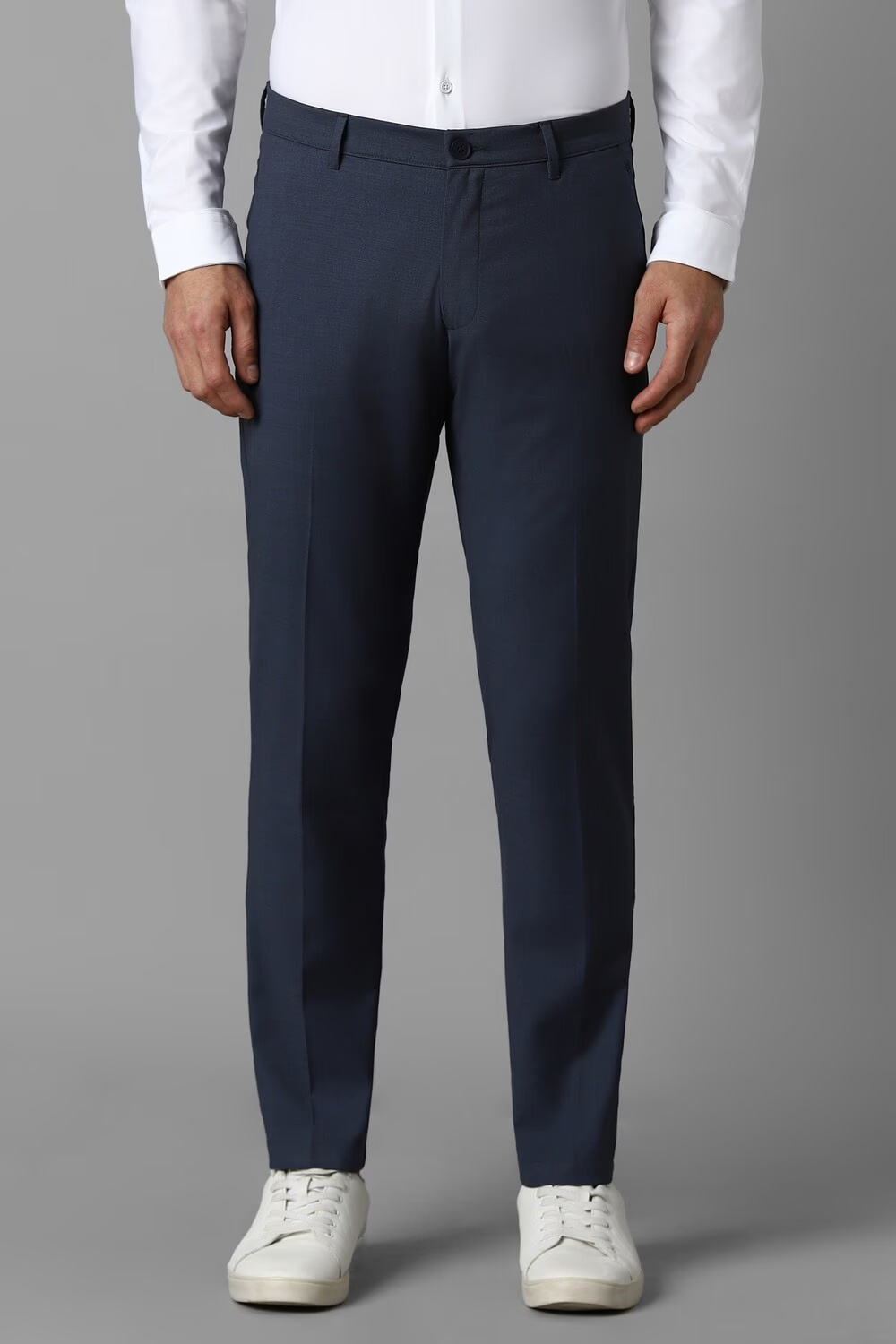 Men Navy Contemporary Fit Dots Flat Front Formal Trousers-Navy