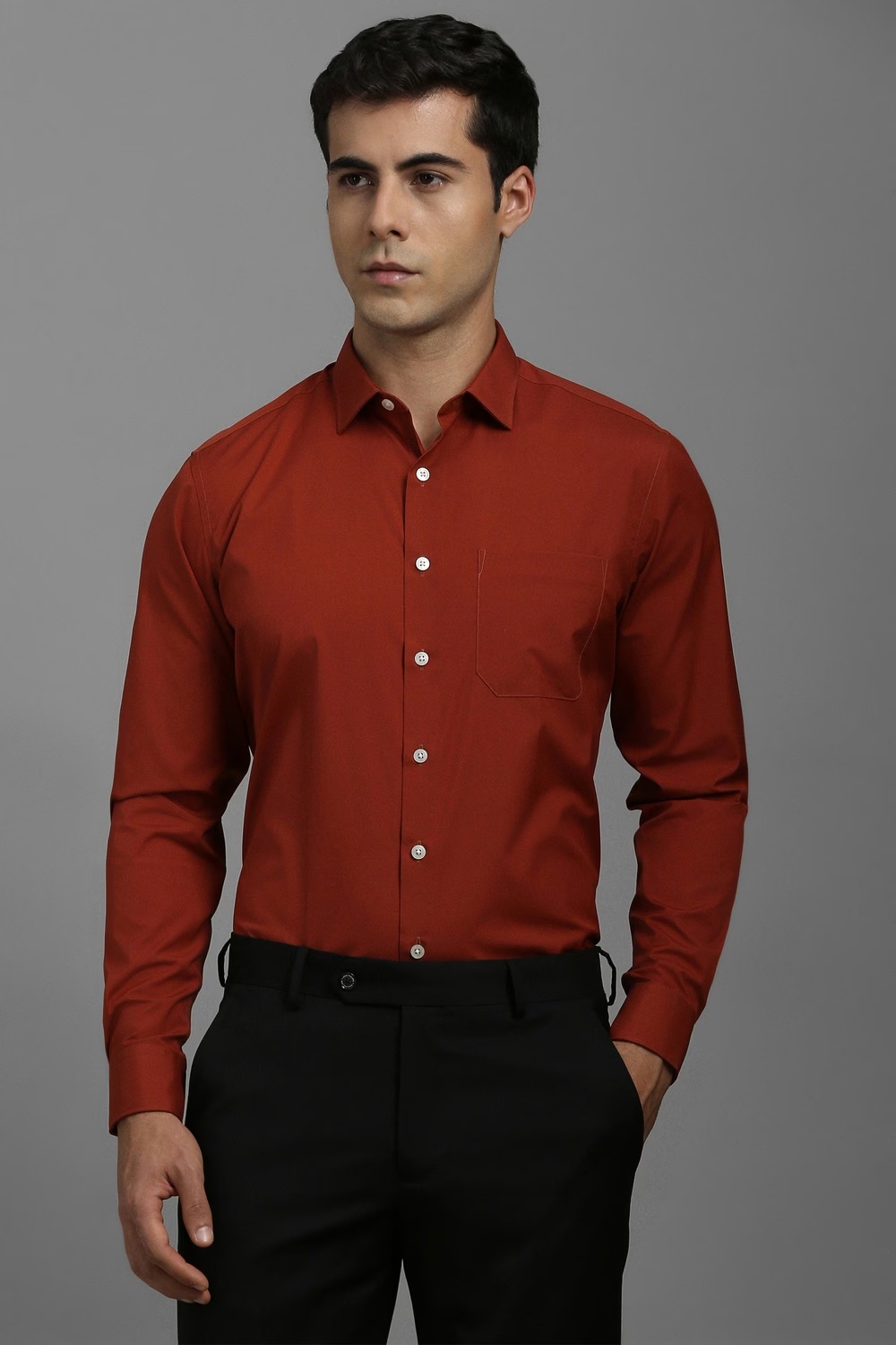 Men Red Slim Fit Solid Full Sleeves Formal Shirt-Red