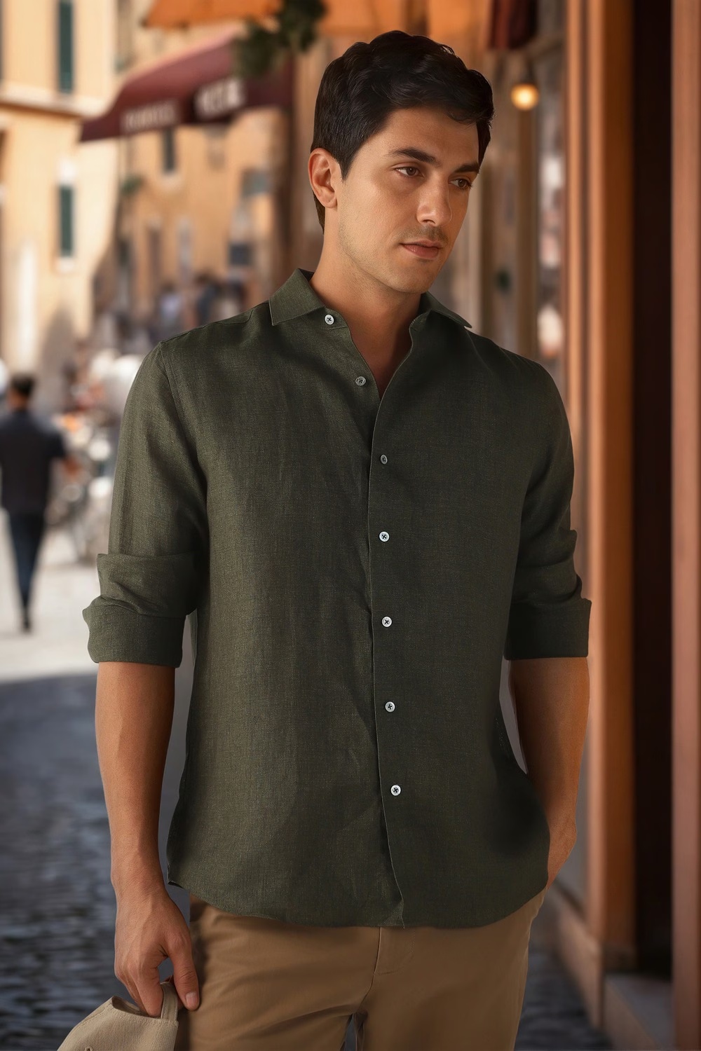 Men Green Textured Full Sleeves Formal Shirt-Green