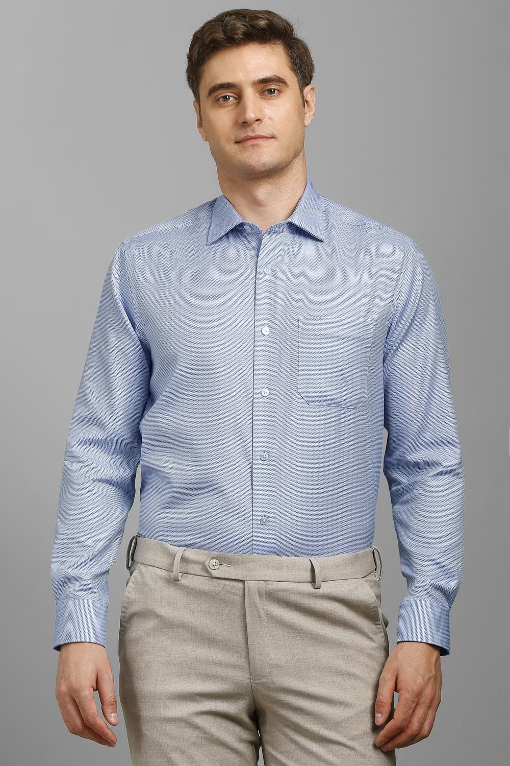Men Light Blue Textured Full Sleeves Formal Shirt-Light Blue