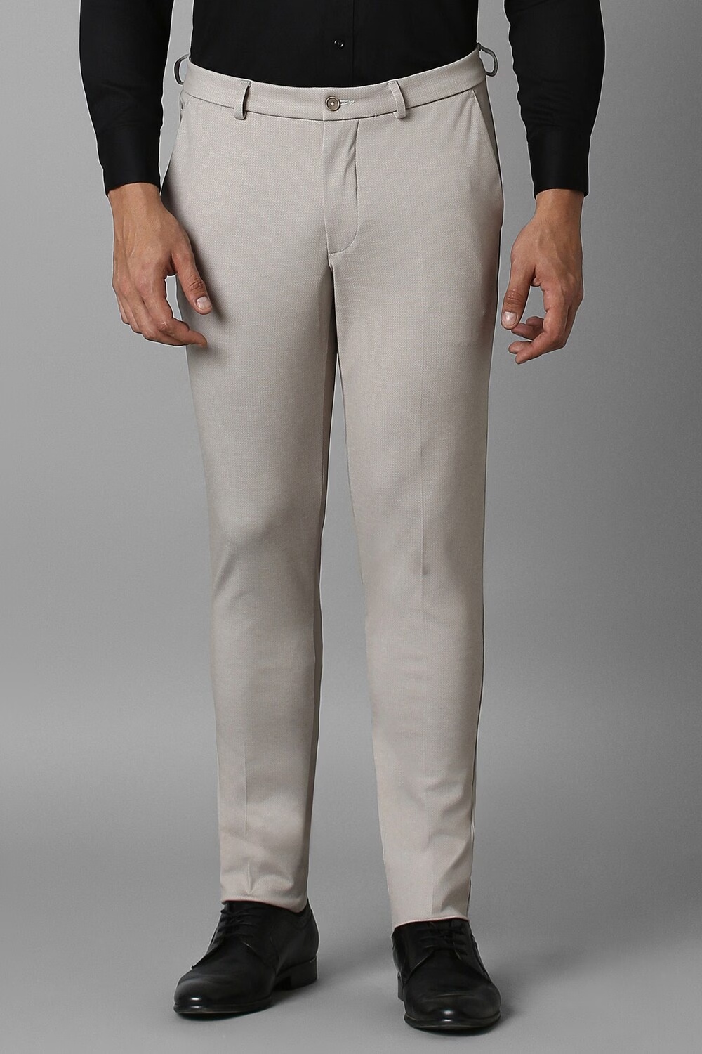 Men Grey Slim Fit Print Flat Front Casual Trousers-Grey