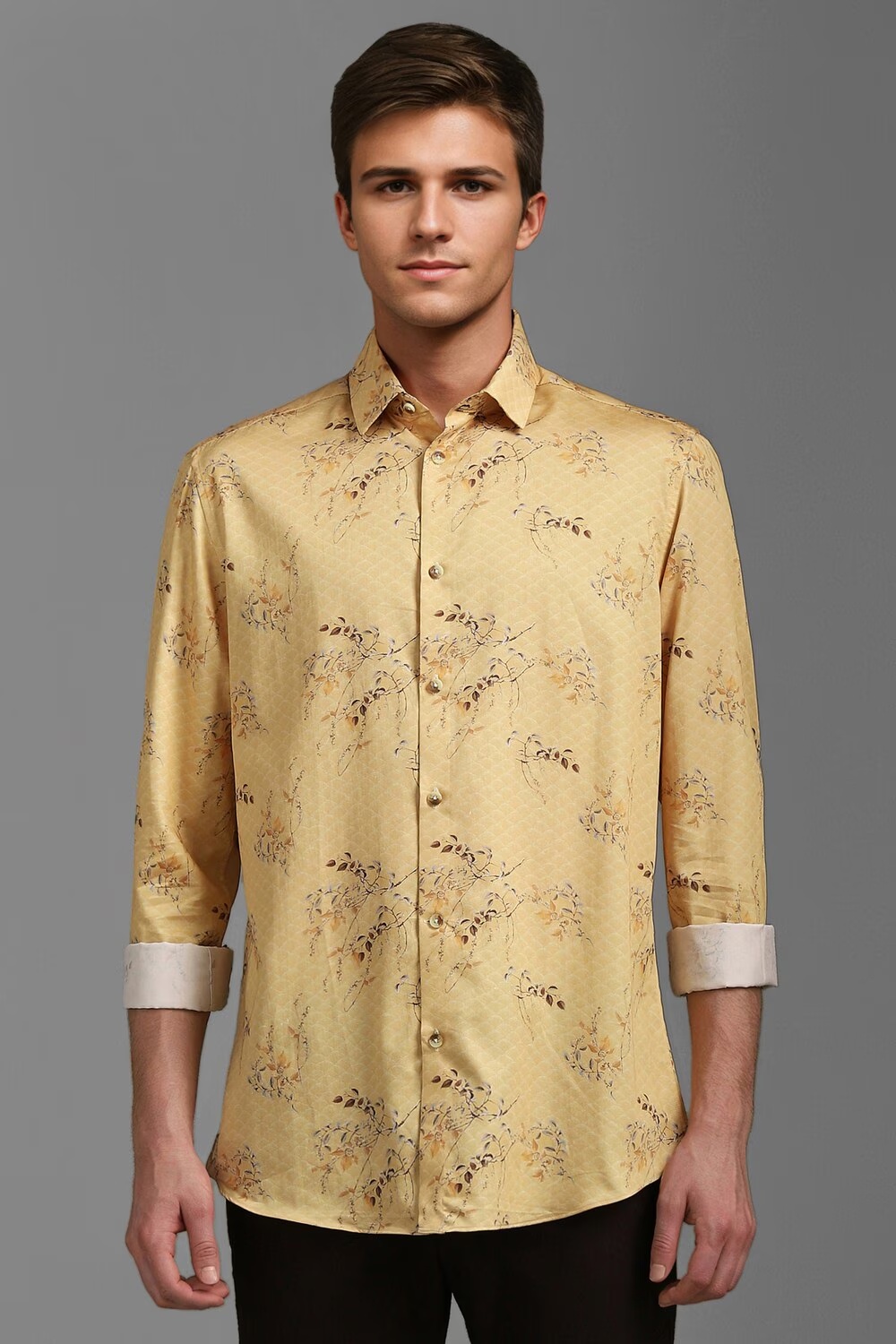 Men Yellow Classic Fit Print Full Sleeves Casual Shirt-Yellow