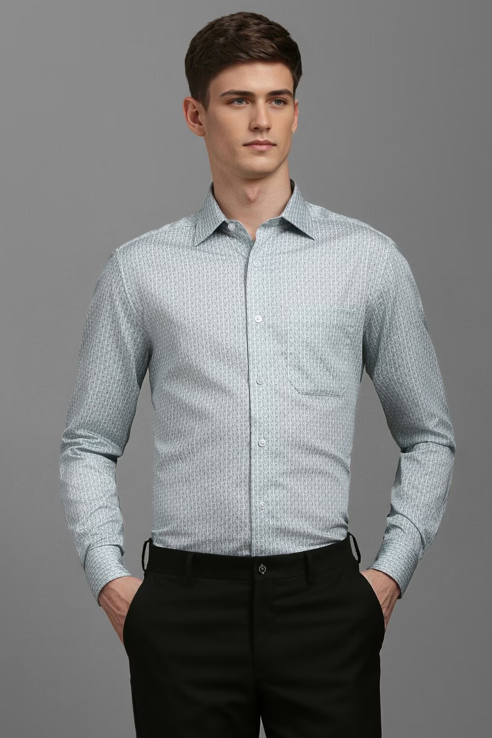 Men Blue Classic Fit Print Full Sleeves Formal Shirt-Blue