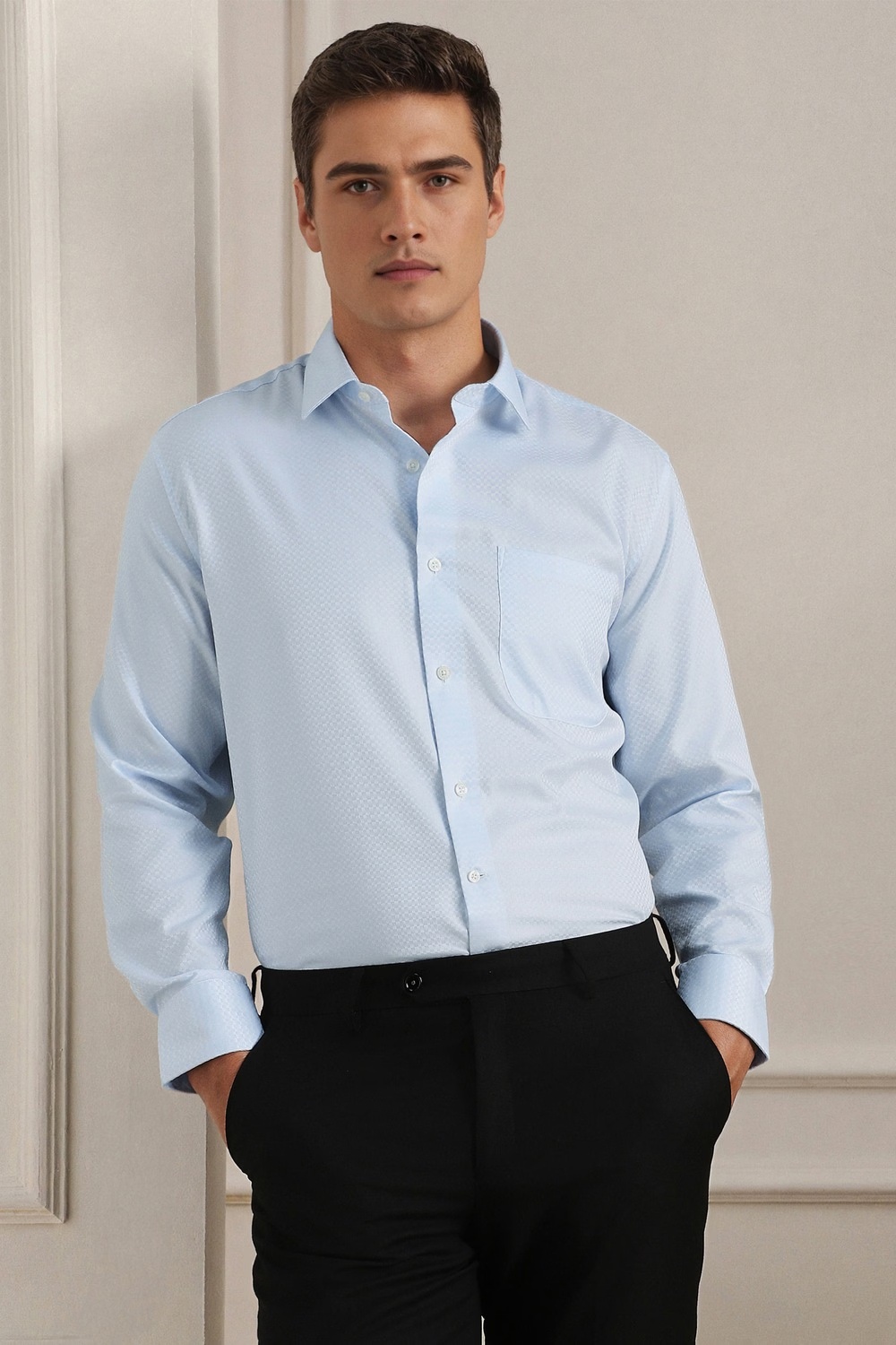 Men Light Blue Classic Fit Print Full Sleeves Formal Shirt-Light Blue