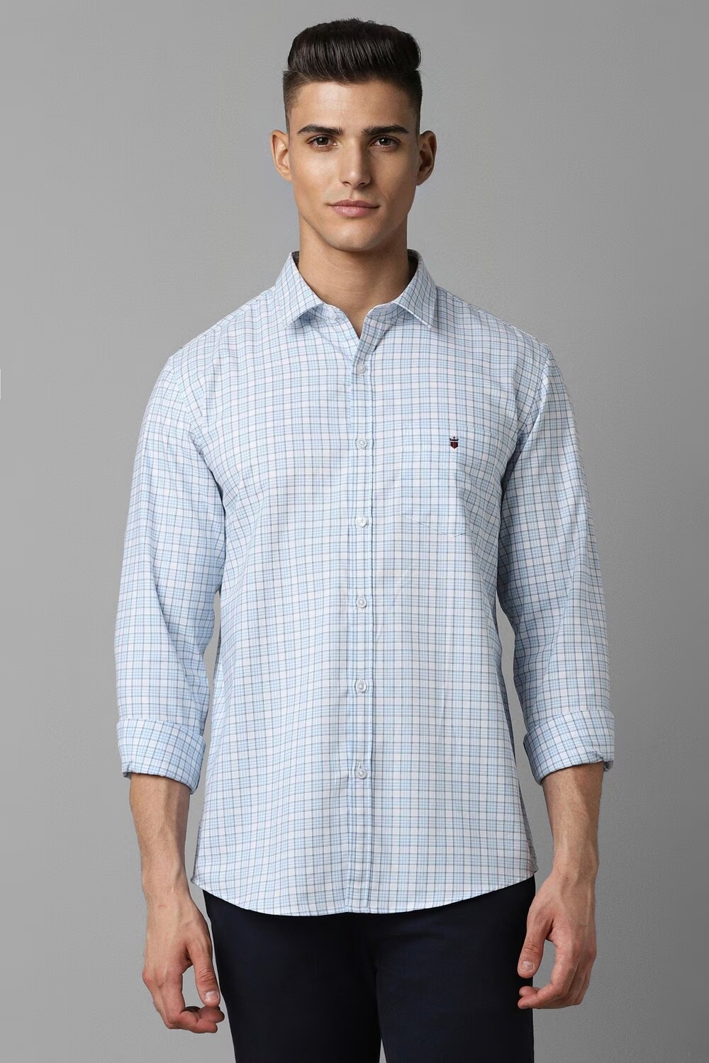 Men Blue Super Slim Fit Check Full Sleeves Casual Shirt-Blue