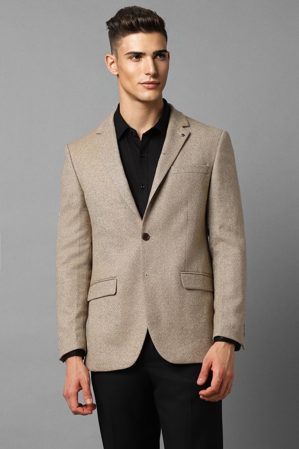 Men Beige Regular Fit Textured Formal Blazer-Beige