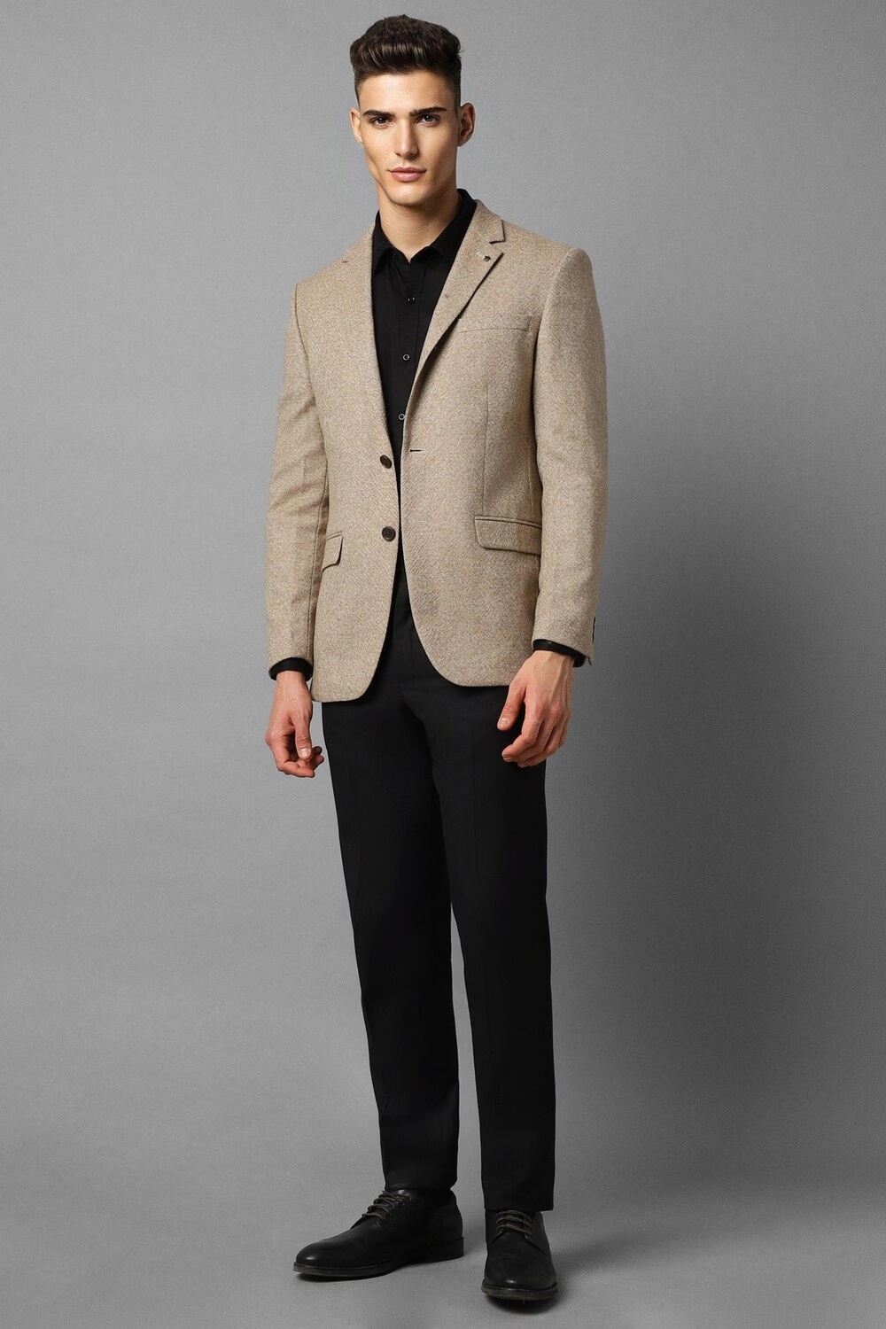 Men Beige Regular Fit Textured Formal Blazer-Beige