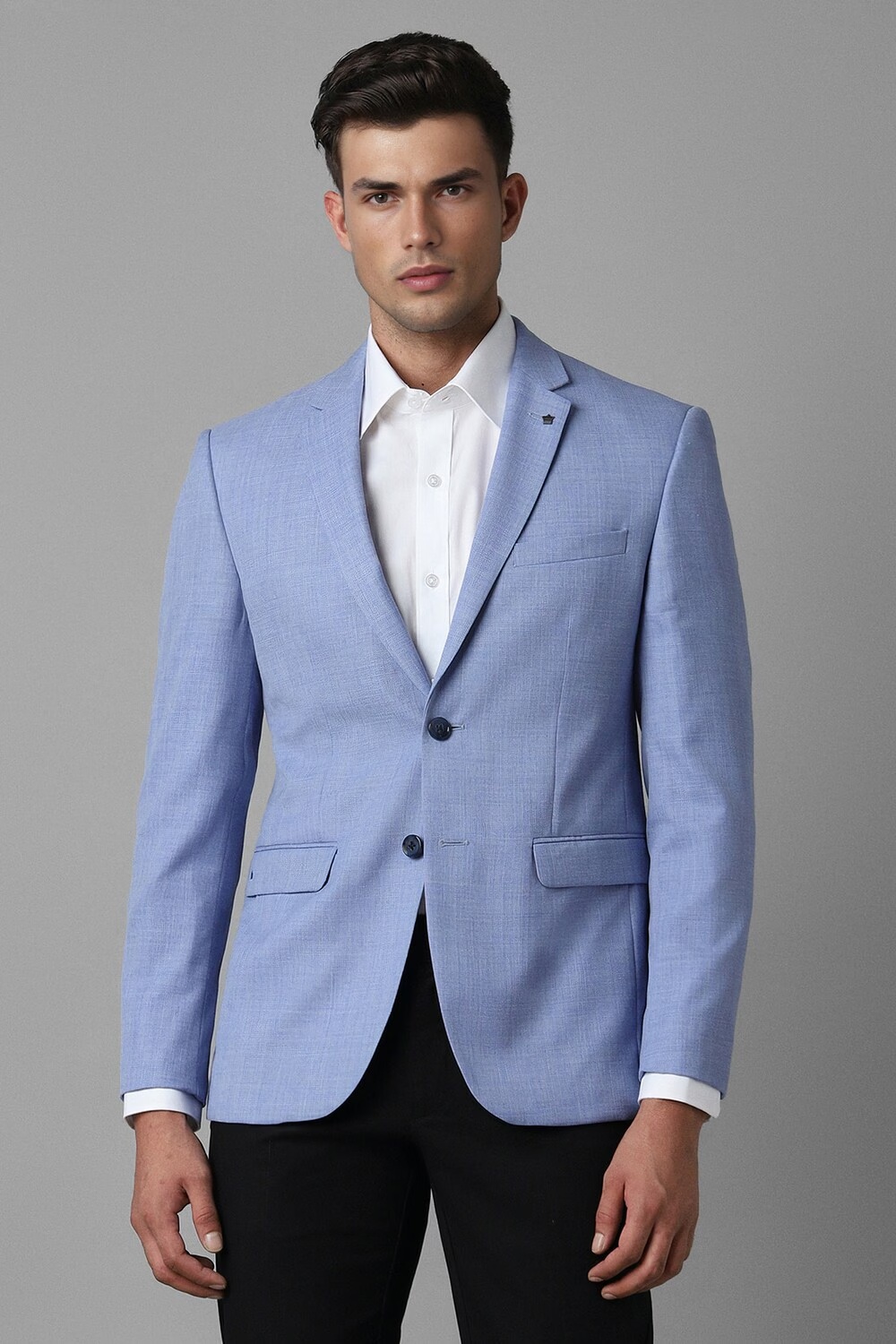 Men Blue Slim Fit Textured Formal Blazer-Blue