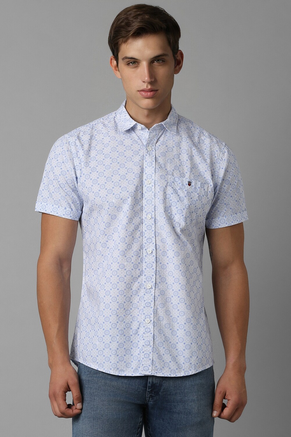 Men Blue Slim Fit Print Half Sleeves Casual Shirt-Blue