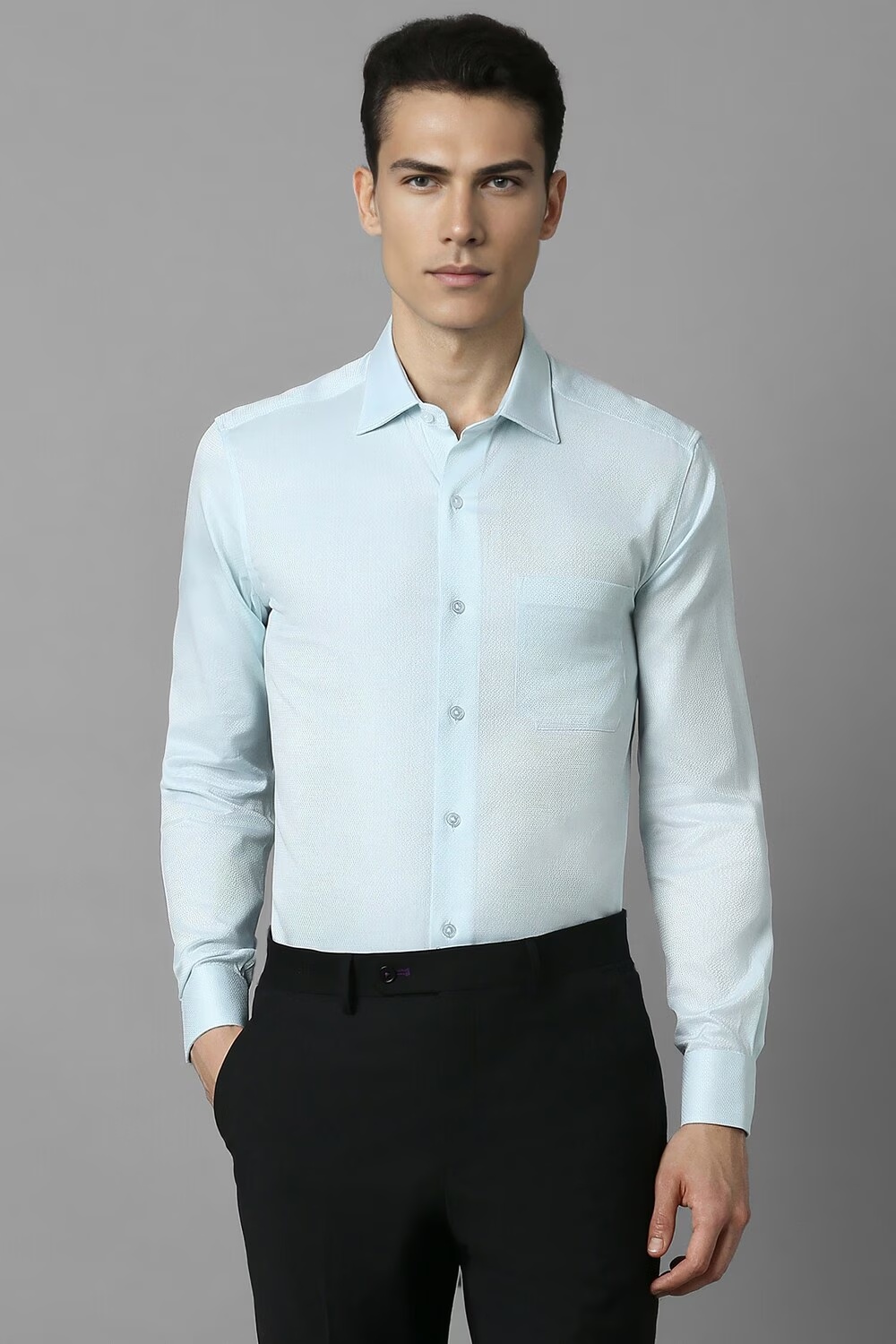 Men Blue Classic Fit Textured Full Sleeves Formal Shirt-Blue