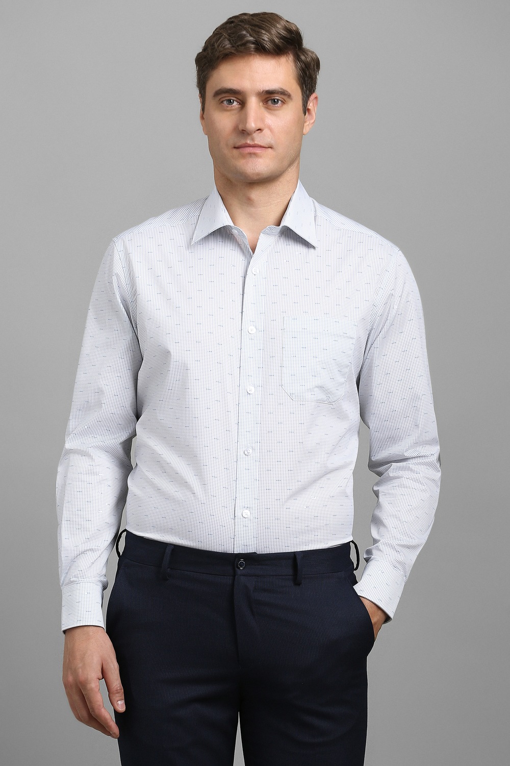 Men White Print Full Sleeves Formal Shirt-White