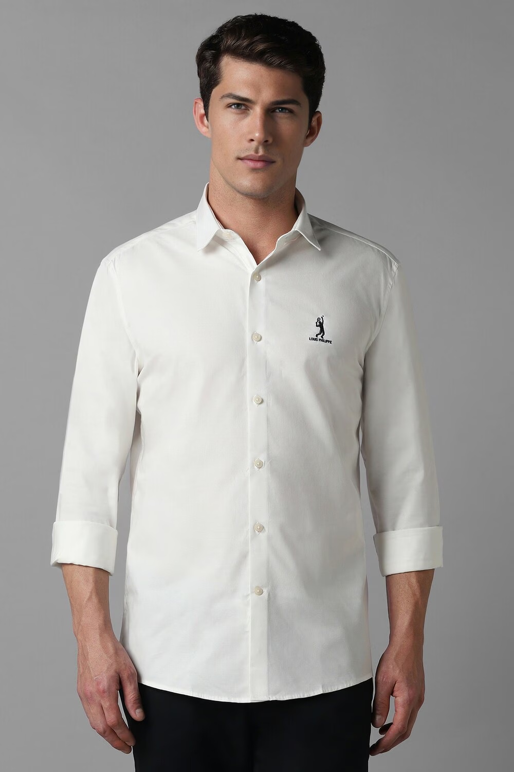 Men White Slim Fit Solid Full Sleeves Casual Shirt-White