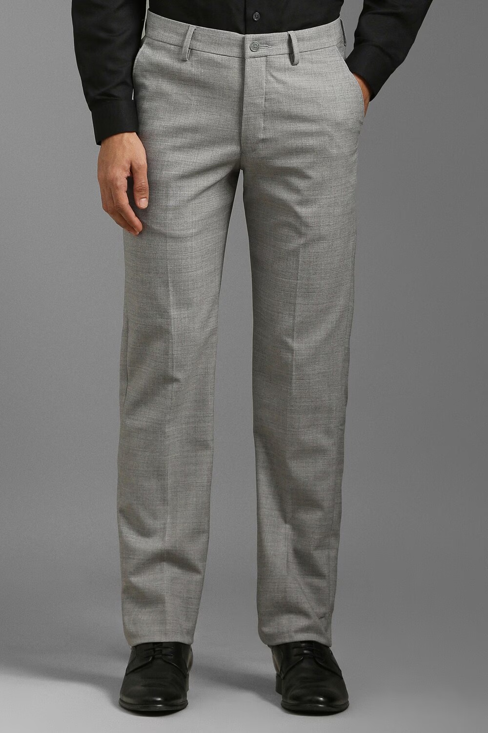 Men Grey Slim Fit Textured Flat Front Formal Trousers-Grey