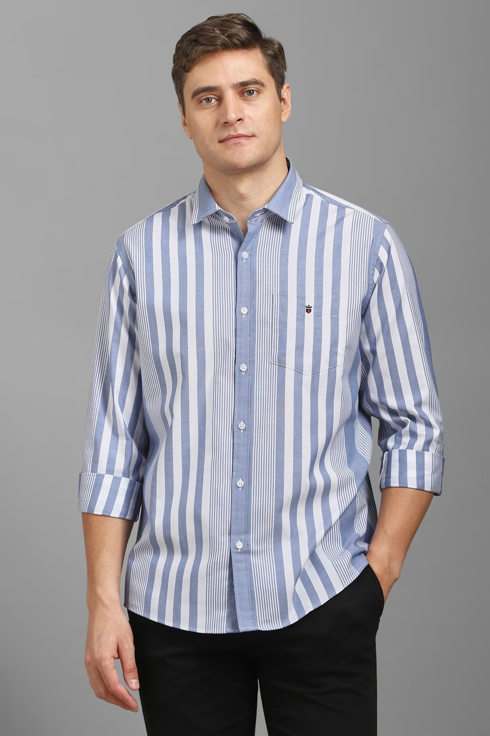 Men Blue Slim Fit Stripe Full Sleeves Casual Shirt-Blue