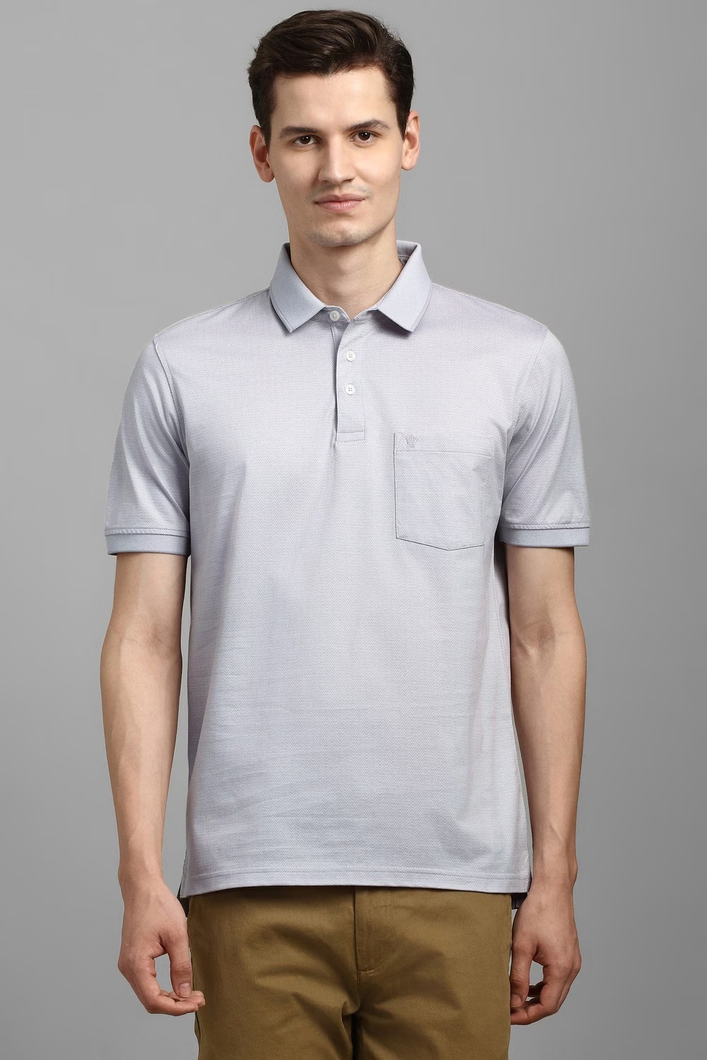 Men Purple Textured Polo Neck T-shirt-Purple