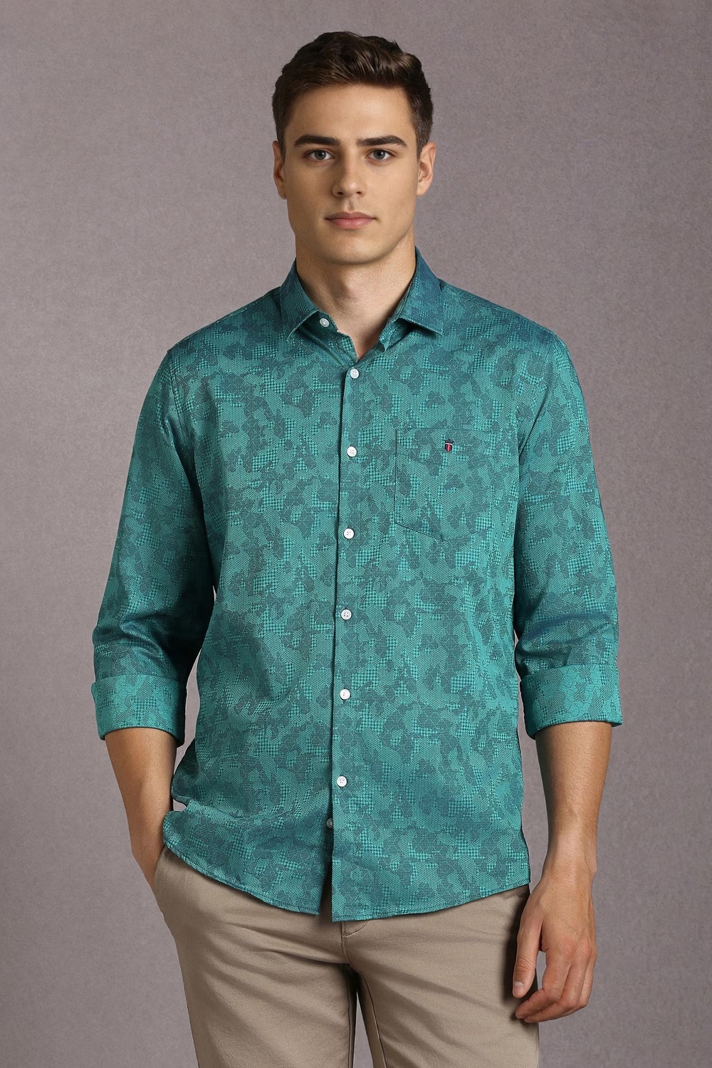 Men Green Print Full Sleeves Casual Shirt-Green