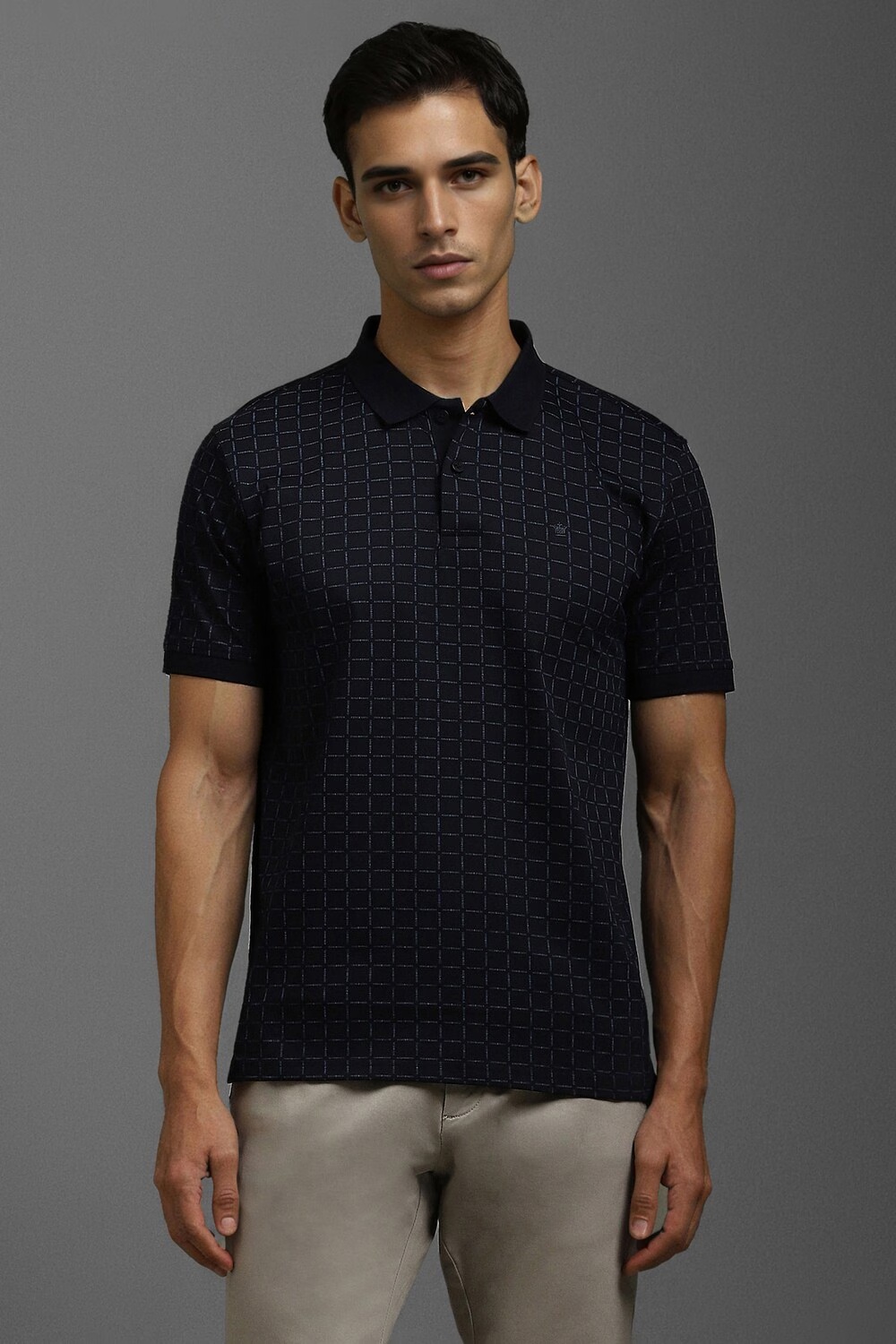 Men Black Print Polo Neck T-shirt-Black