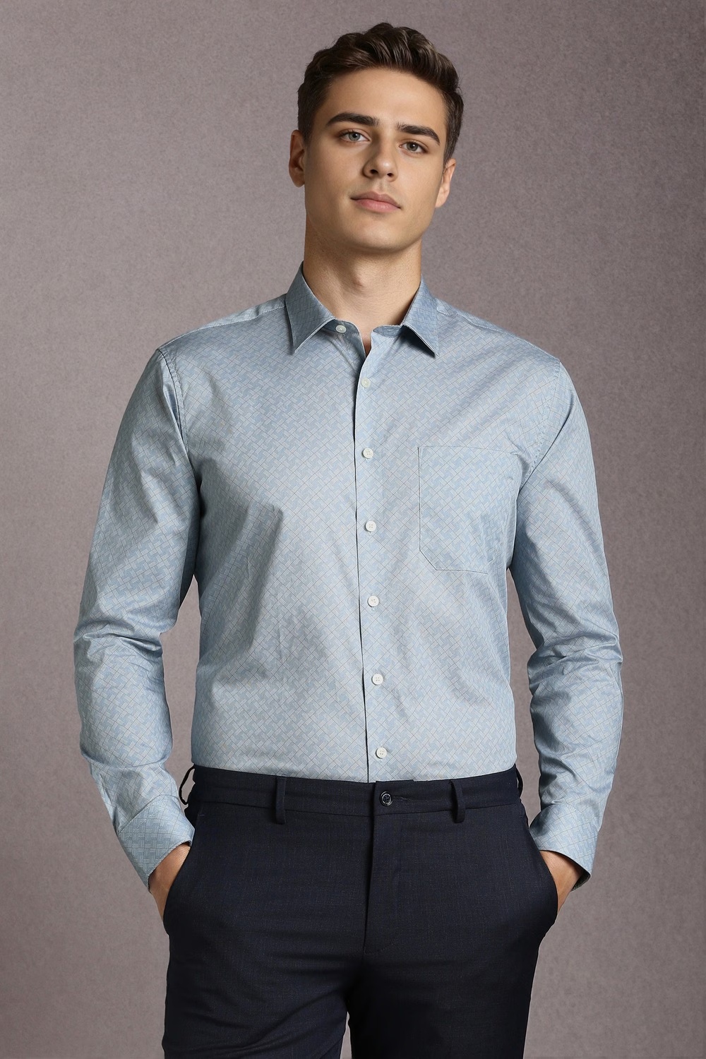 Men Light Blue Print Full Sleeves Formal Shirt-Light Blue